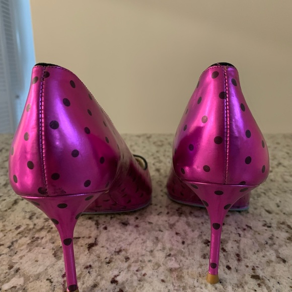 Designer Sofia Webster Luella Pink Metallic Foil Hearts Stiletto Heels SZ 39 - Picture 5 of 8